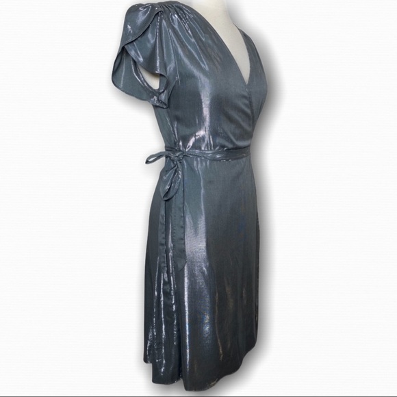 Anthropologie size s silver iridescent wrap party dress graham + spencer - Picture 4 of 9